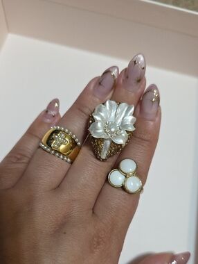 Gold and White Floral Statement Ring - Women Jewelry